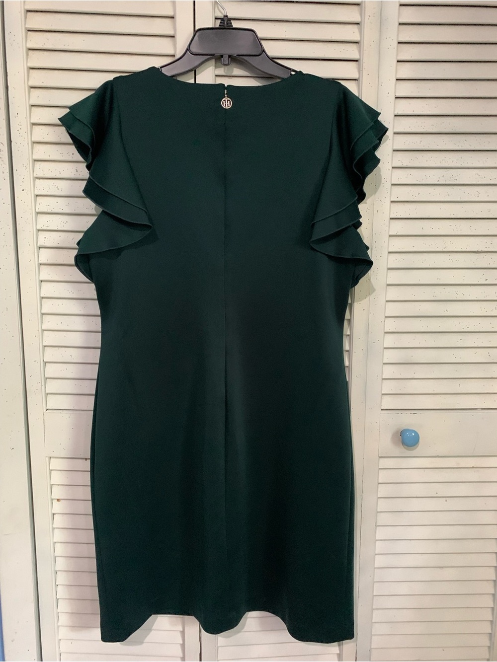 Tommy Hilfiger Green Fluttered Ruffle Sleeve Sheath Midi Dress Career Wear - Picture 6 of 9